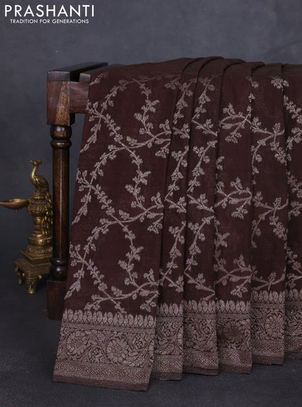 Banarasi semi georgette saree coffee brown with allover thread & zari weaves and zari woven border