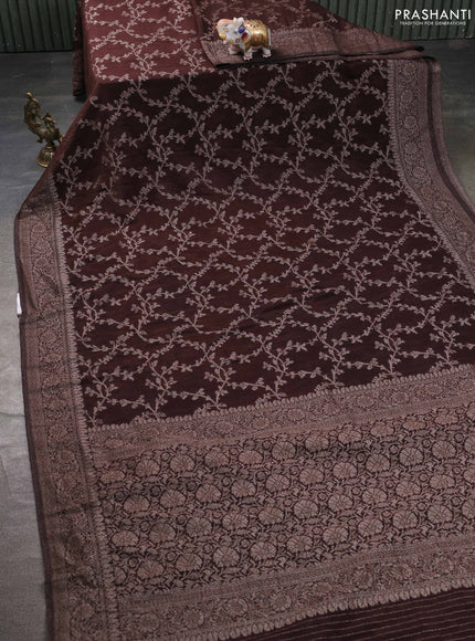 Banarasi semi georgette saree coffee brown with allover thread & zari weaves and zari woven border