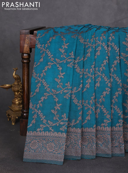 Banarasi semi georgette saree peacock green with allover thread & zari weaves and zari woven border