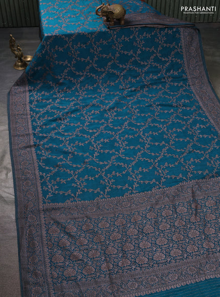 Banarasi semi georgette saree peacock green with allover thread & zari weaves and zari woven border