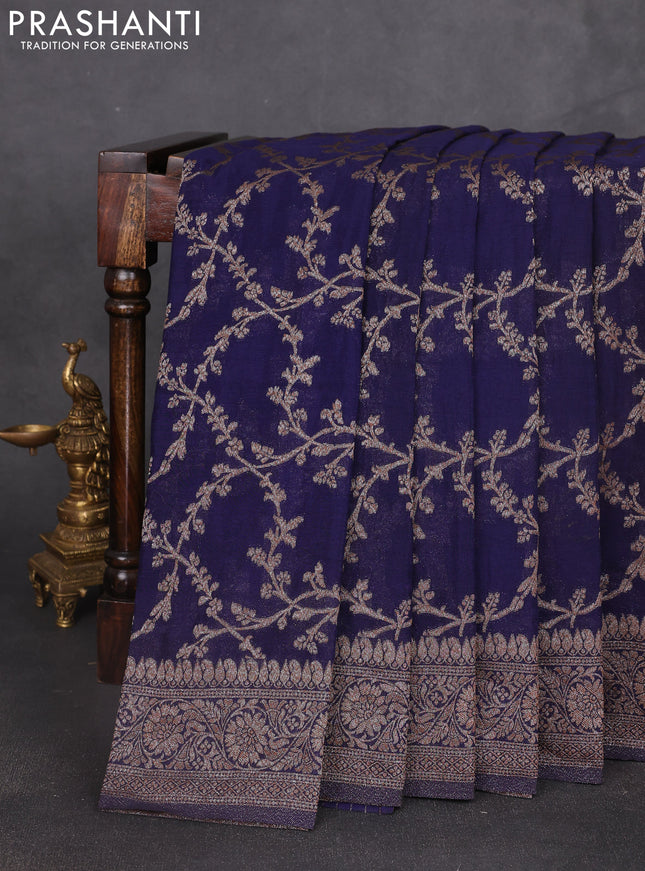 Banarasi semi georgette saree navy blue with allover thread & zari weaves and zari woven border