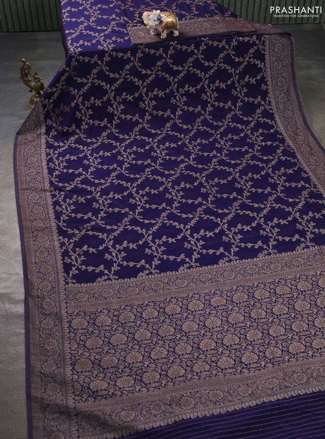 Banarasi semi georgette saree navy blue with allover thread & zari weaves and zari woven border