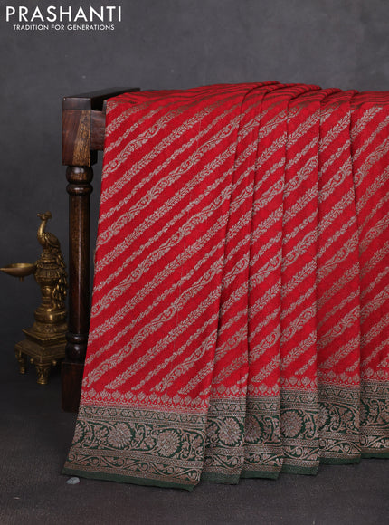 Banarasi semi georgette saree red and bottle green with allover thread & zari weaves and zari woven border