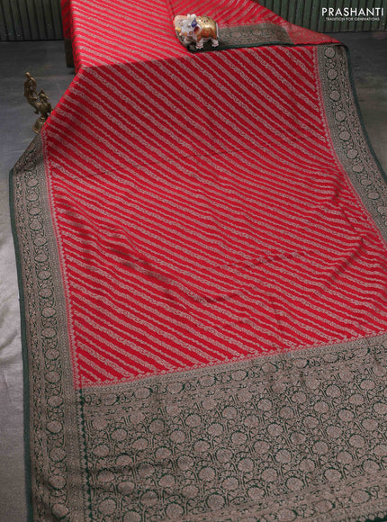 Banarasi semi georgette saree red and bottle green with allover thread & zari weaves and zari woven border