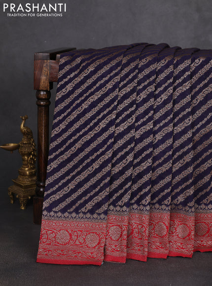 Banarasi semi georgette saree navy blue and maroon with allover thread & zari weaves and zari woven border