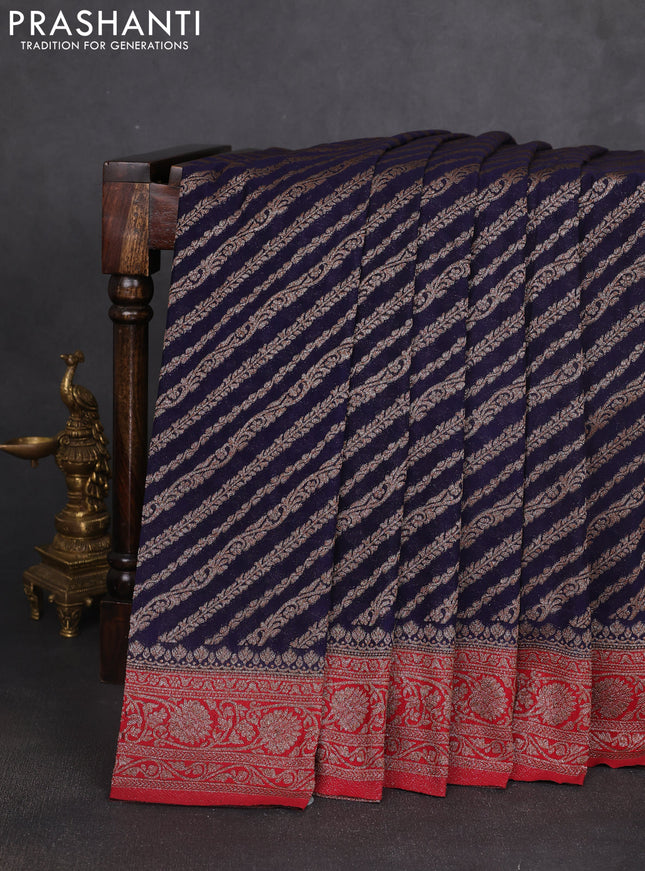 Banarasi semi georgette saree navy blue and maroon with allover thread & zari weaves and zari woven border