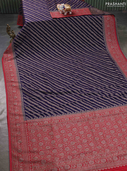Banarasi semi georgette saree navy blue and maroon with allover thread & zari weaves and zari woven border