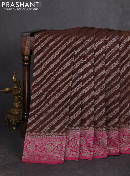 Banarasi semi georgette saree brown and pink with allover thread & zari weaves and zari woven border