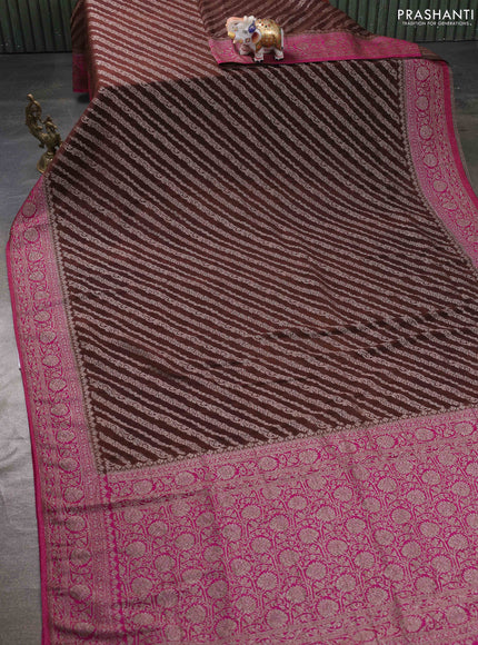 Banarasi semi georgette saree brown and pink with allover thread & zari weaves and zari woven border