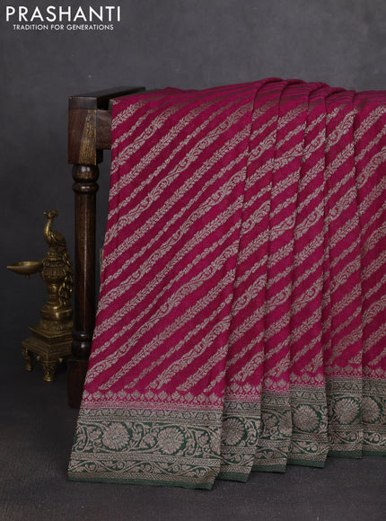 Banarasi semi georgette saree pink and bottle green with allover thread & zari weaves and zari woven border