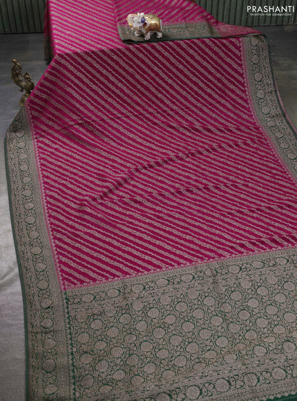 Banarasi semi georgette saree pink and bottle green with allover thread & zari weaves and zari woven border
