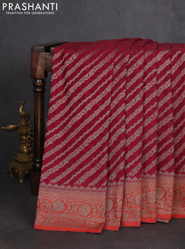 Banarasi semi georgette saree maroon and orange with allover thread & zari weaves and zari woven border