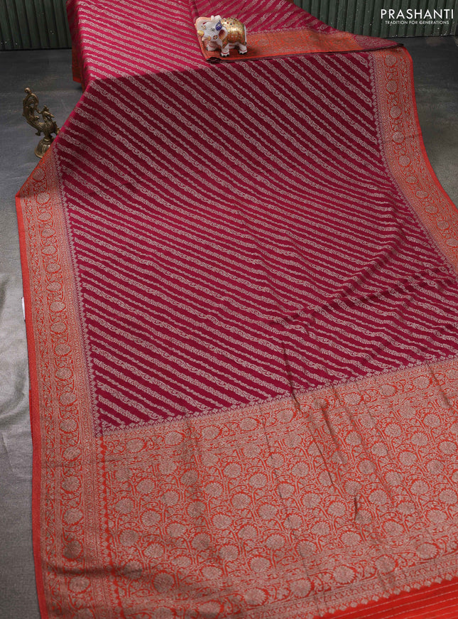 Banarasi semi georgette saree maroon and orange with allover thread & zari weaves and zari woven border
