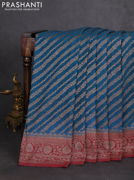 Banarasi semi georgette saree peacock blue and maroon with allover thread & zari weaves and zari woven border