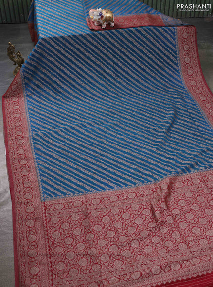 Banarasi semi georgette saree peacock blue and maroon with allover thread & zari weaves and zari woven border