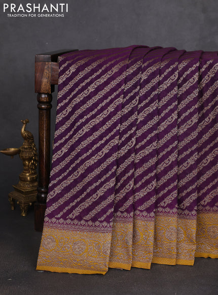 Banarasi semi georgette saree violet and mustard yellow with allover thread & zari weaves and zari woven border