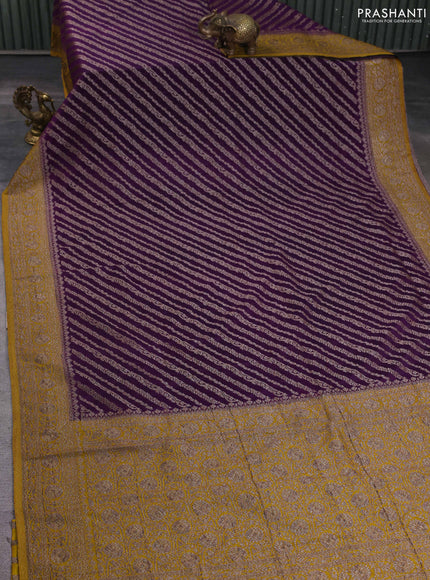 Banarasi semi georgette saree violet and mustard yellow with allover thread & zari weaves and zari woven border