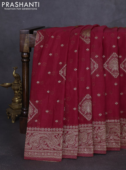 Banarasi semi georgette saree red with allover thread & zari woven buttas and zari woven border