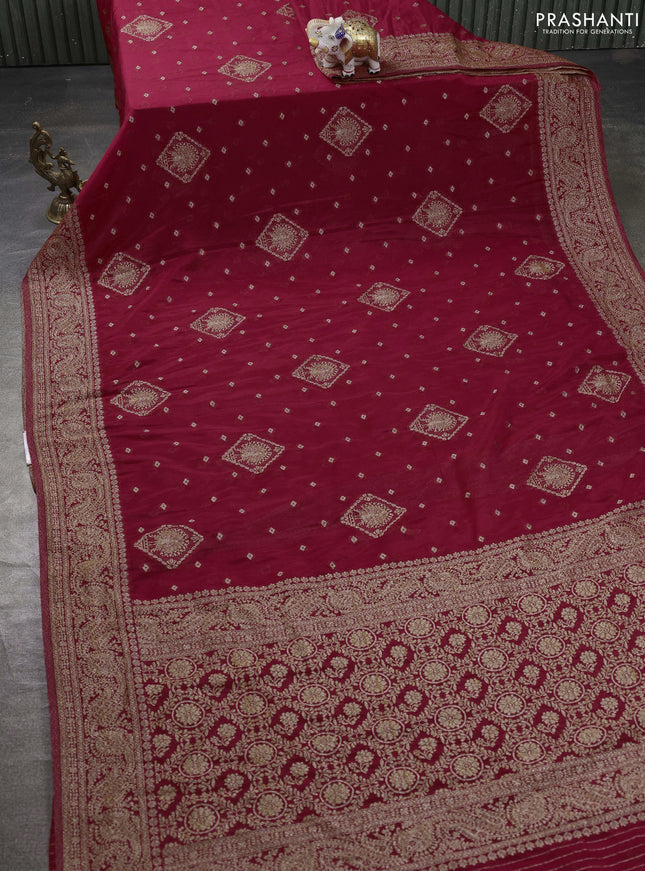 Banarasi semi georgette saree red with allover thread & zari woven buttas and zari woven border