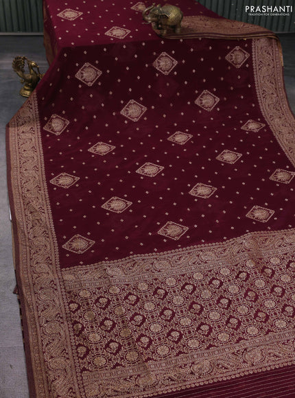 Banarasi semi georgette saree deep maroon with allover thread & zari woven buttas and zari woven border