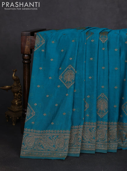 Banarasi semi georgette saree peacock green with allover thread & zari woven buttas and zari woven border