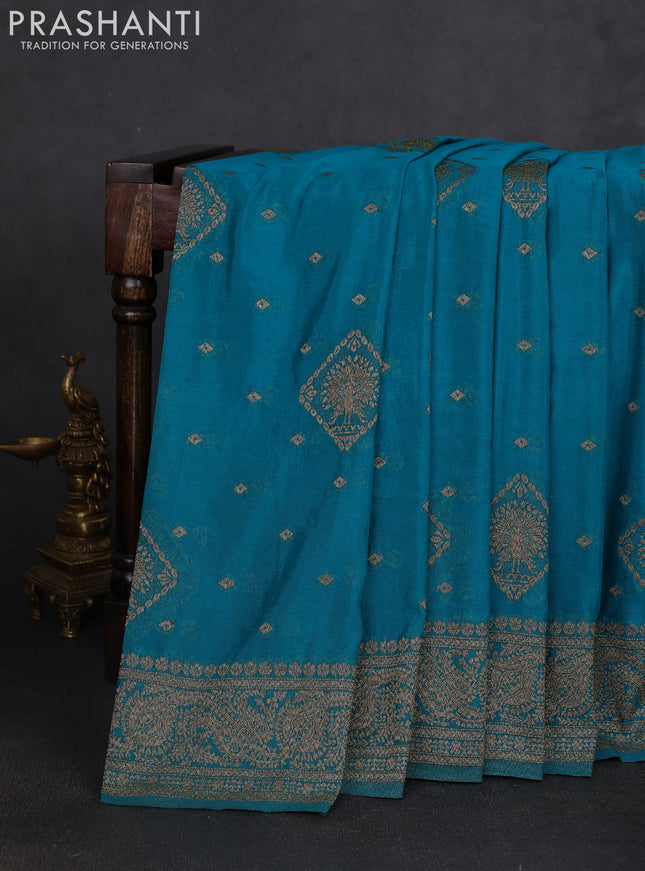 Banarasi semi georgette saree peacock green with allover thread & zari woven buttas and zari woven border