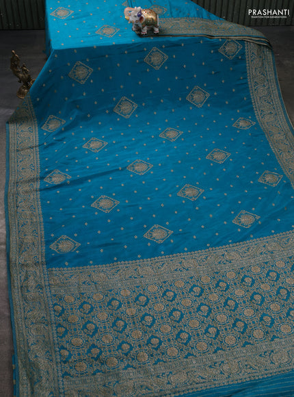 Banarasi semi georgette saree peacock green with allover thread & zari woven buttas and zari woven border