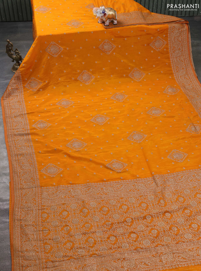 Banarasi semi georgette saree yellow with allover thread & zari woven buttas and zari woven border