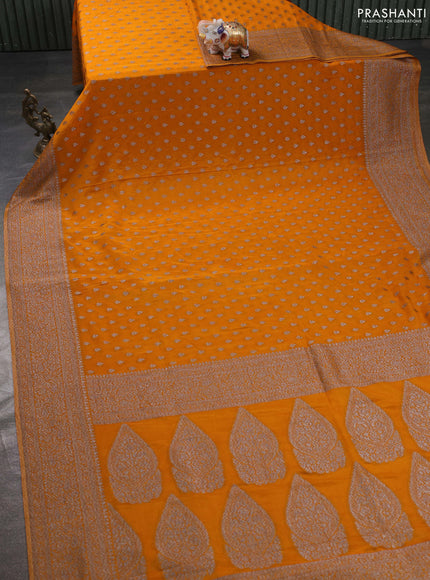 Banarasi semi georgette saree mustard yellow with allover thread & zari woven buttas and zari woven border