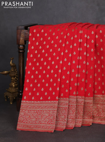 Banarasi semi georgette saree red with allover thread & zari woven buttas and zari woven border