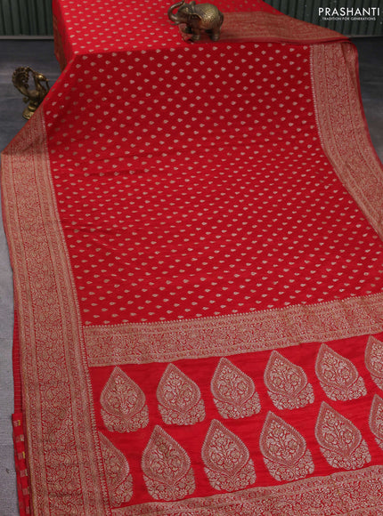 Banarasi semi georgette saree red with allover thread & zari woven buttas and zari woven border