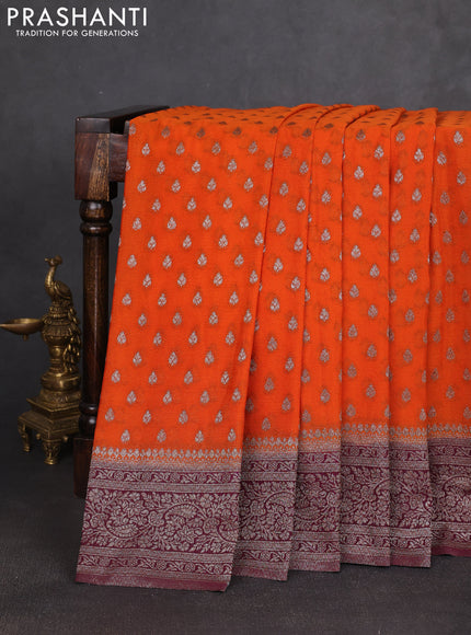 Banarasi semi georgette saree orange and wine shade with allover thread & zari woven buttas and zari woven border