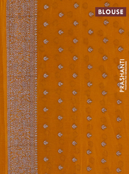 Banarasi semi georgette saree bottle green and mustard yellow with allover thread & zari woven buttas and zari woven border