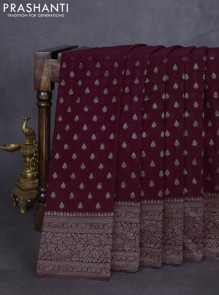 Banarasi semi georgette saree deep wine shade with allover thread & zari woven buttas and zari woven border