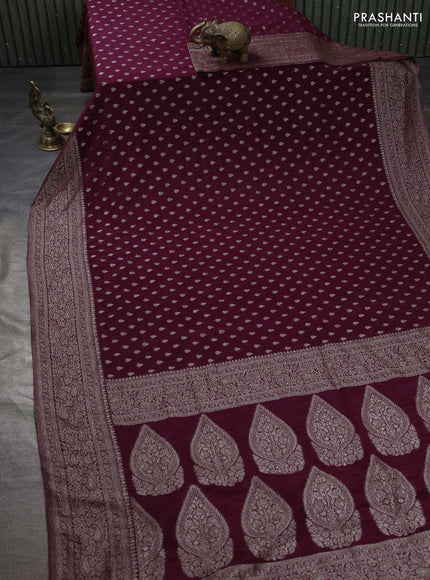Banarasi semi georgette saree deep wine shade with allover thread & zari woven buttas and zari woven border