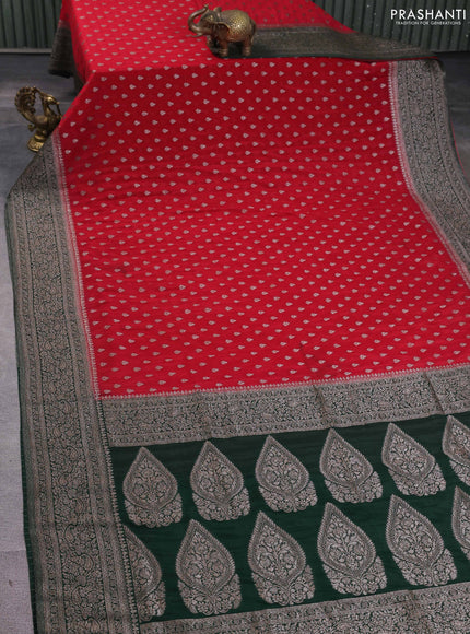 Banarasi semi georgette saree red and bottle green with allover thread & zari woven buttas and zari woven border