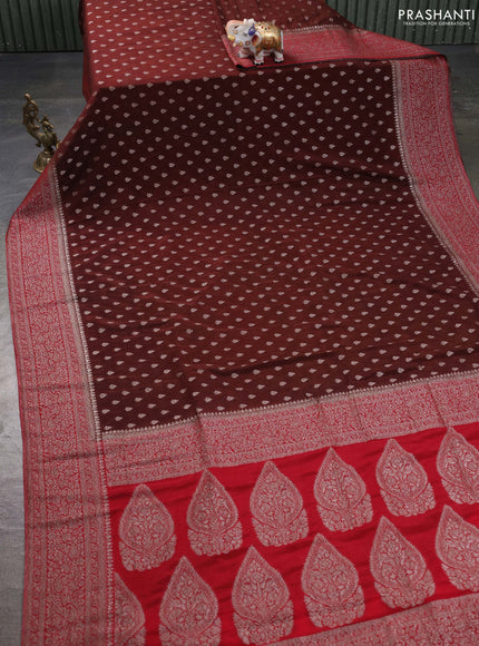 Banarasi semi georgette saree brown and maroon with allover thread & zari woven buttas and zari woven border