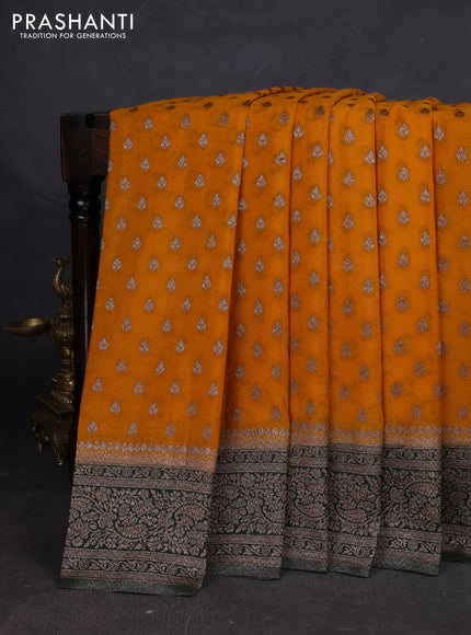 Banarasi semi georgette saree yellow and green with allover thread & zari woven buttas and zari woven border