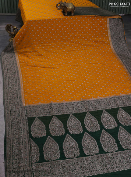 Banarasi semi georgette saree yellow and green with allover thread & zari woven buttas and zari woven border