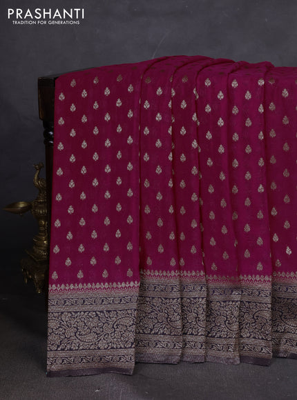 Banarasi semi georgette saree pink and navy blue with allover thread & zari woven buttas and zari woven border