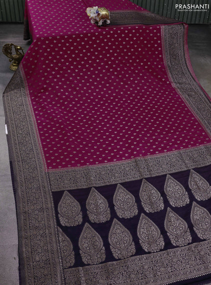Banarasi semi georgette saree pink and navy blue with allover thread & zari woven buttas and zari woven border