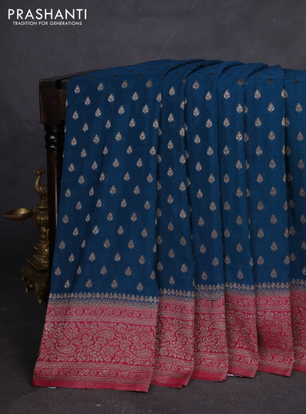 Banarasi semi georgette saree peacock blue and pink with allover thread & zari woven buttas and zari woven border