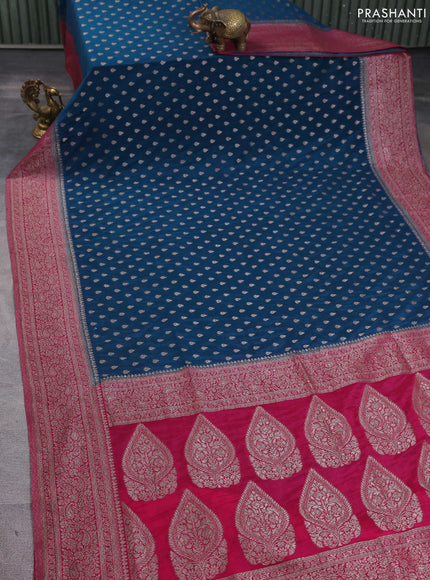 Banarasi semi georgette saree peacock blue and pink with allover thread & zari woven buttas and zari woven border