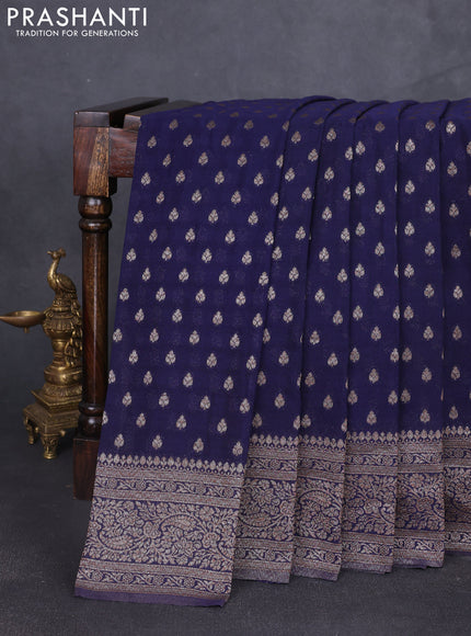 Banarasi semi georgette saree navy blue with allover thread & zari woven buttas and zari woven border