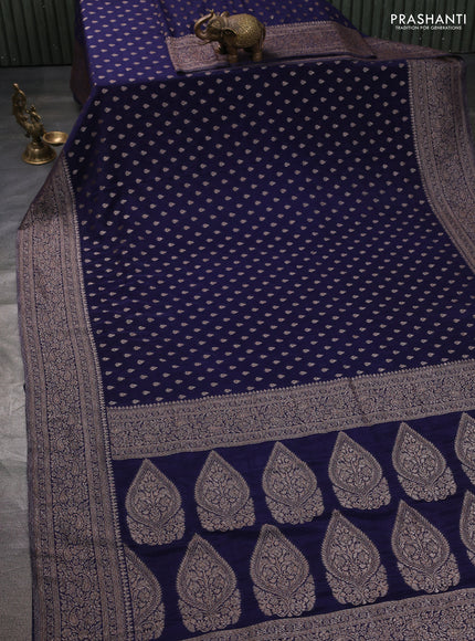 Banarasi semi georgette saree navy blue with allover thread & zari woven buttas and zari woven border