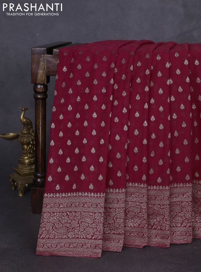 Banarasi semi georgette saree red with allover thread & zari woven buttas and zari woven border