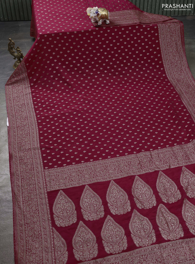 Banarasi semi georgette saree red with allover thread & zari woven buttas and zari woven border