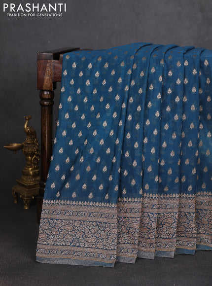 Banarasi semi georgette saree peacock green with allover thread & zari woven buttas and zari woven border