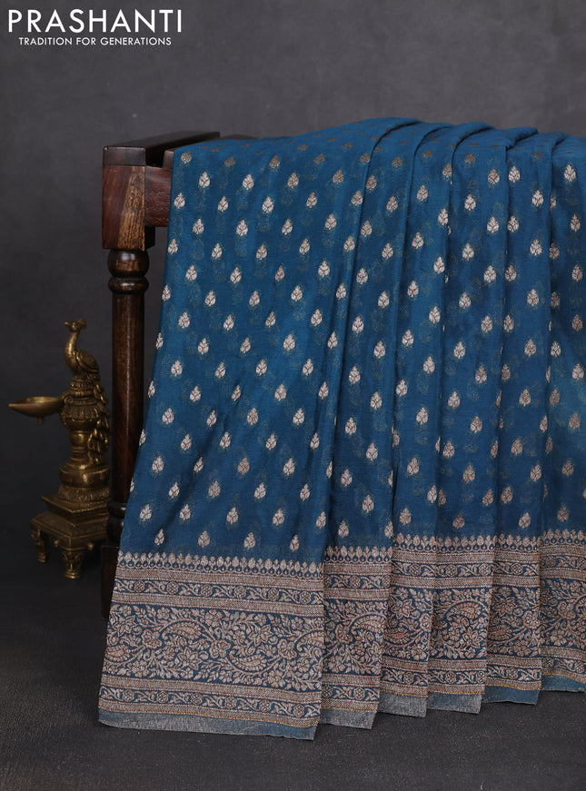 Banarasi semi georgette saree peacock green with allover thread & zari woven buttas and zari woven border