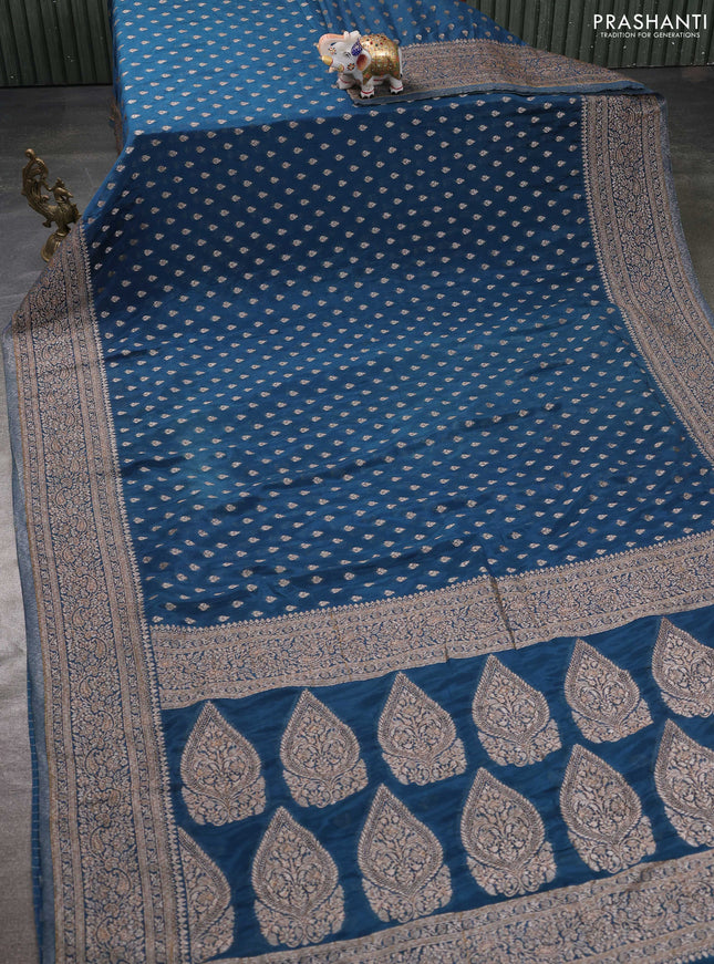 Banarasi semi georgette saree peacock green with allover thread & zari woven buttas and zari woven border